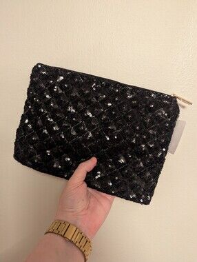 Loft Black Sequin Quilted Clutch - NWT!